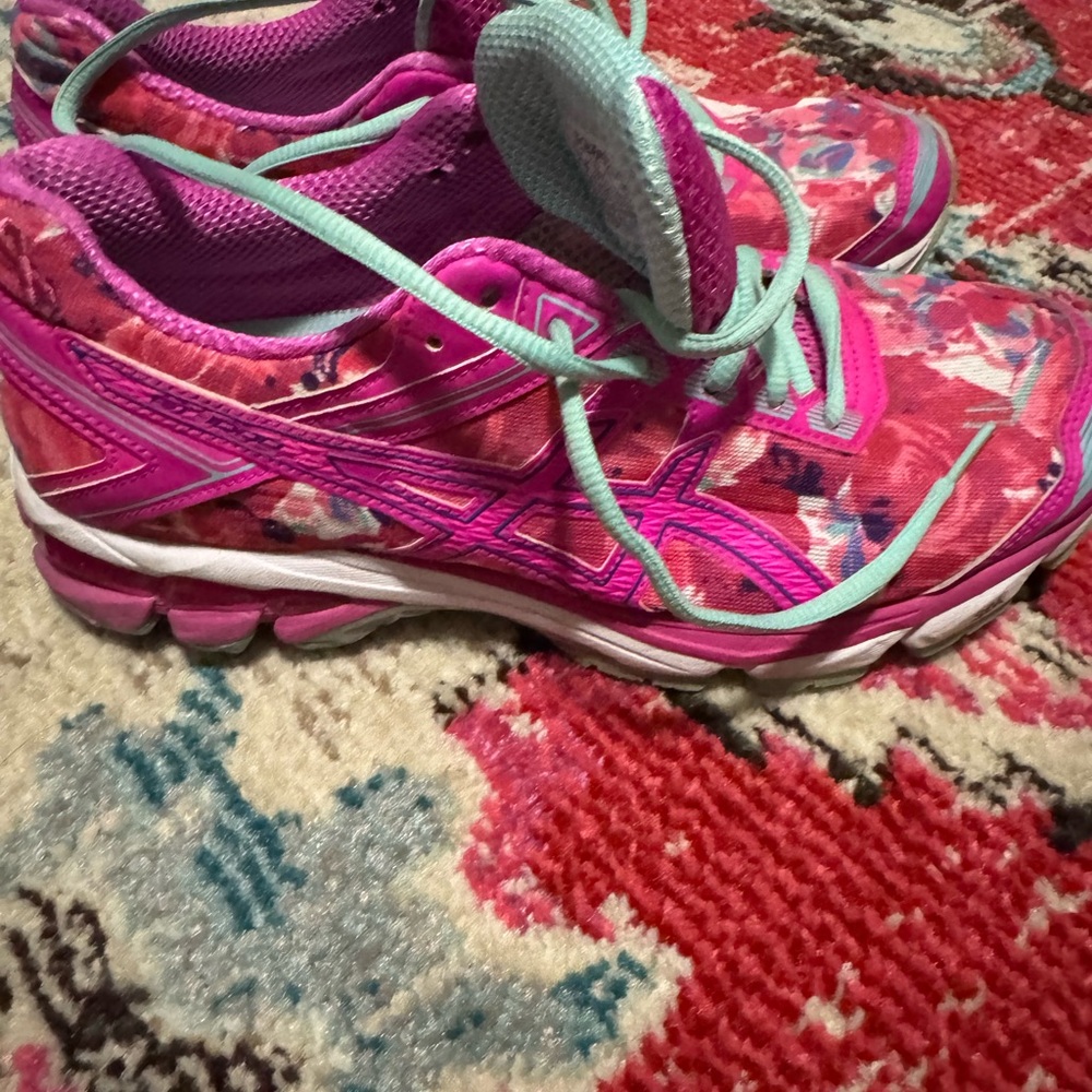 Asics Women's Pink and Teal Sneakers
